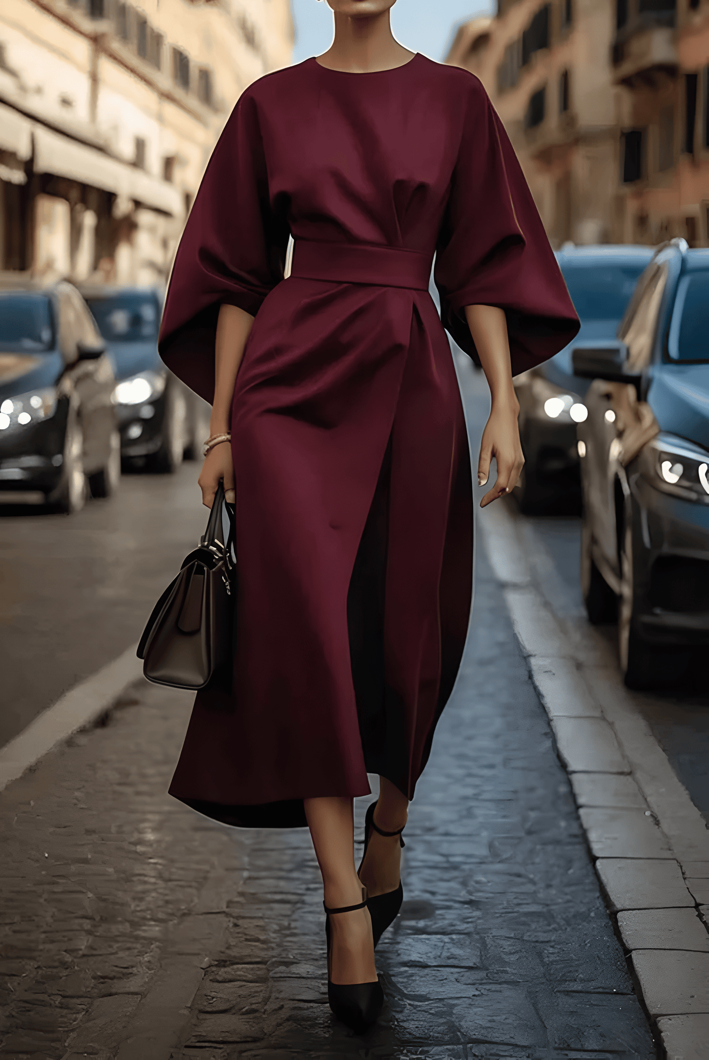 LUDOVICA | Abito Elegante con Maniche a Lanterna e Cintura